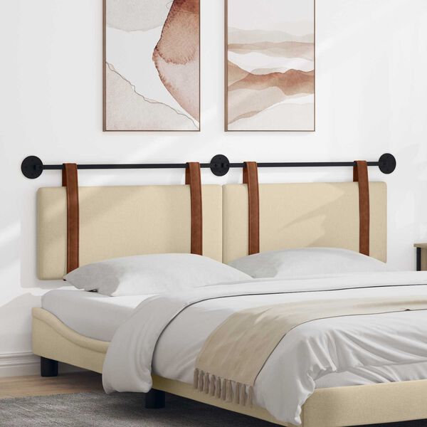 vidaXL Cabeceira Suspensa Liso Creme 170 x 55 x 5 cm PU Antigo