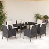 vidaXL 7 pcs conjunto de jantar p/ jardim c/ almofad&otilde;es vime PE preto