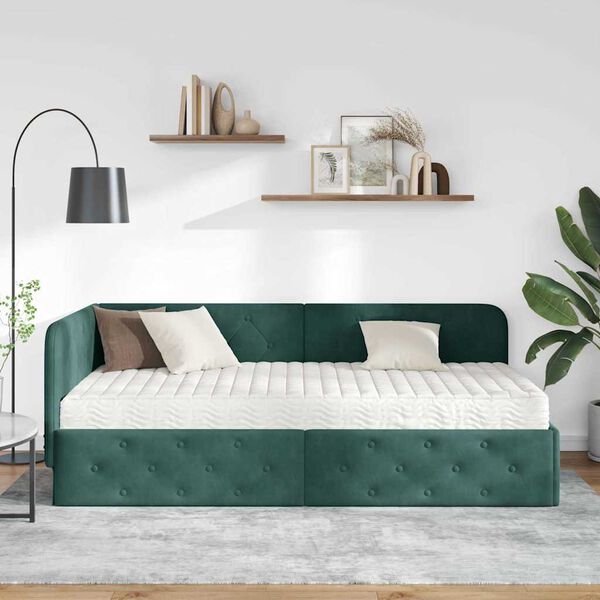 vidaXL Estrutura de Cama de Canto Verde Escuro 90 x 200 cm Veludo