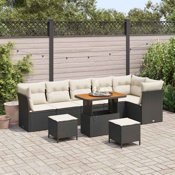 vidaXL Conjunto de Sof&aacute; de Jardim com almofada 9 pcs Preto e creme