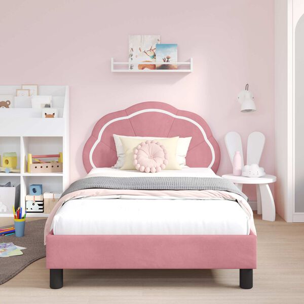 vidaXL Estrutura de Cama Infantil com Cabeceira Rosa 90 x 190 cm