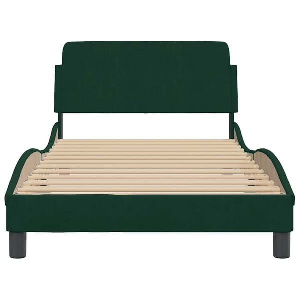 vidaXL Estrutura de cama Dover 100x200 cm veludo verde-escuro