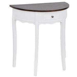 vidaXL Mesa consola meia-lua com gaveta e tampo castanho