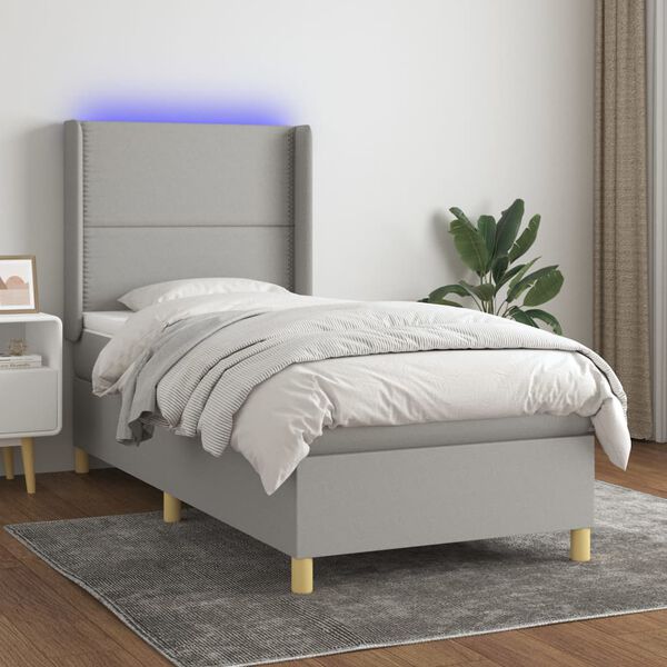 vidaXL Cama box spring c/ colch&atilde;o e LED 100x200 cm tecido cinza-claro