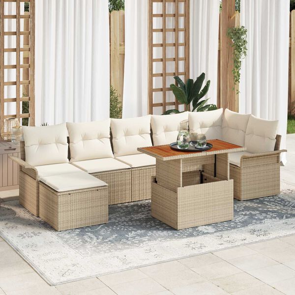 vidaXL Conjunto de Sof&aacute; de Jardim 8 pcs Bege Rattan Sint&eacute;tico