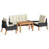 vidaXL 4 pcs conj. lounge jardim c/ almofad&otilde;es vime PE/madeira maci&ccedil;a