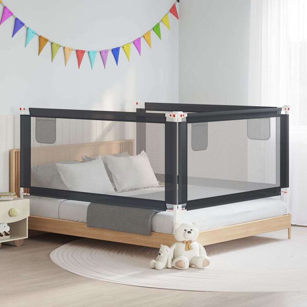 vidaXL Barra seguran&ccedil;a p/ cama infantil tecido 180x25 cm cinza-escuro