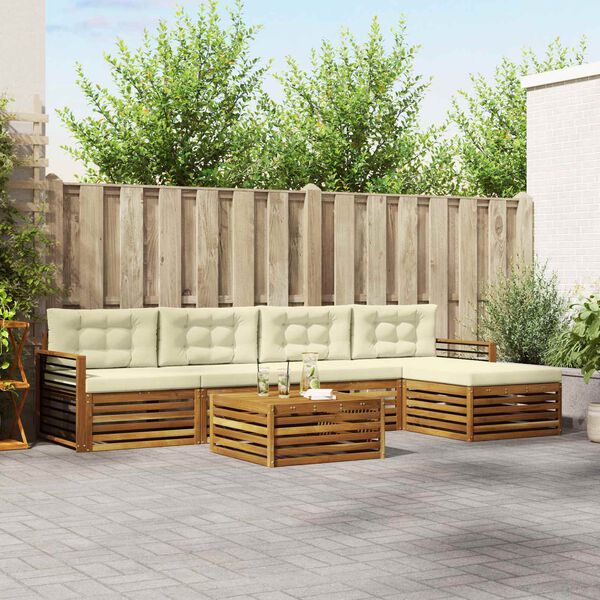 vidaXL Conjunto de Sof&aacute;s para Exterior 6 pcs Natural e Creme
