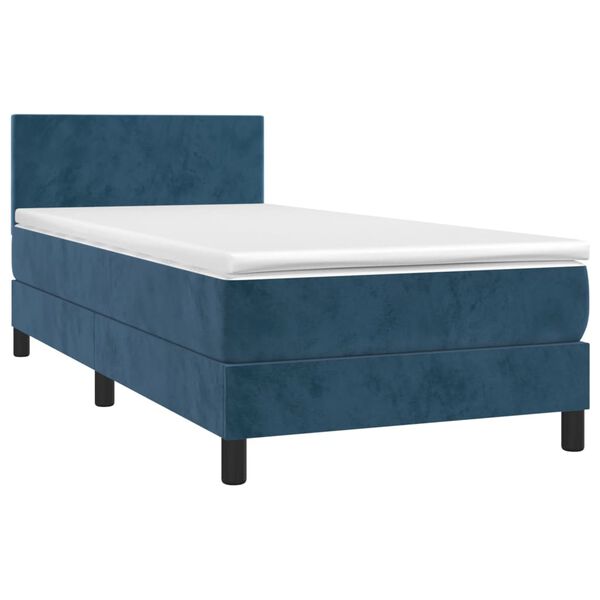 vidaXL Cama box spring c/ colch&atilde;o/LED 90x200 cm veludo azul-escuro