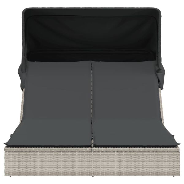 vidaXL Espregui&ccedil;adeira dupla c/ toldo e almofad&otilde;es vime PE cinza-claro