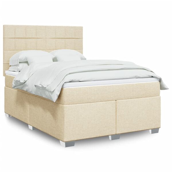 vidaXL Cama com molas/colch&atilde;o 140x190 cm tecido cor creme