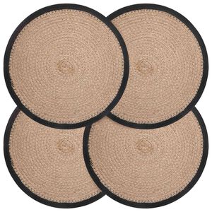 vidaXL Sousplat de Juta 4 unid. Natural e Preto 100% Juta Tossa