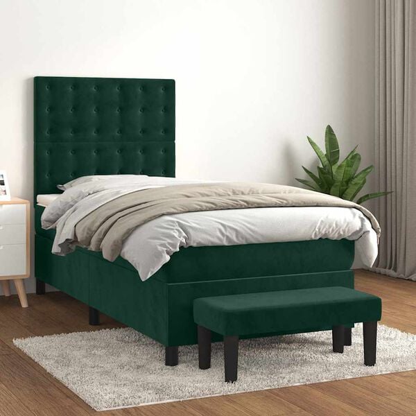vidaXL Cama com molas/colch&atilde;o 90x190 cm veludo verde-escuro