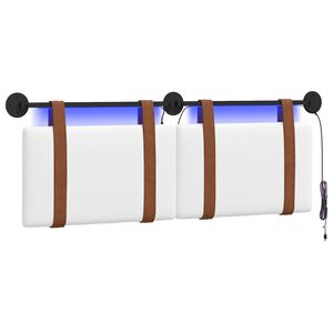 vidaXL Cabeceira suspensa Com luz LED Branco PU Antigo
