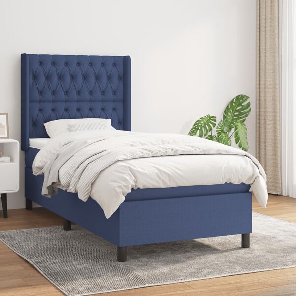 vidaXL Cama com molas/colch&atilde;o 90x190 cm tecido azul