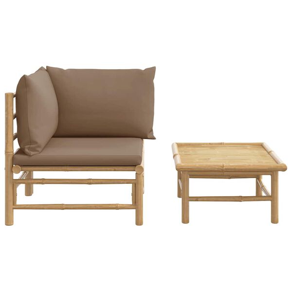 vidaXL 2 pcs conj. lounge jardim bambu almofadões cinzento-acastanhado