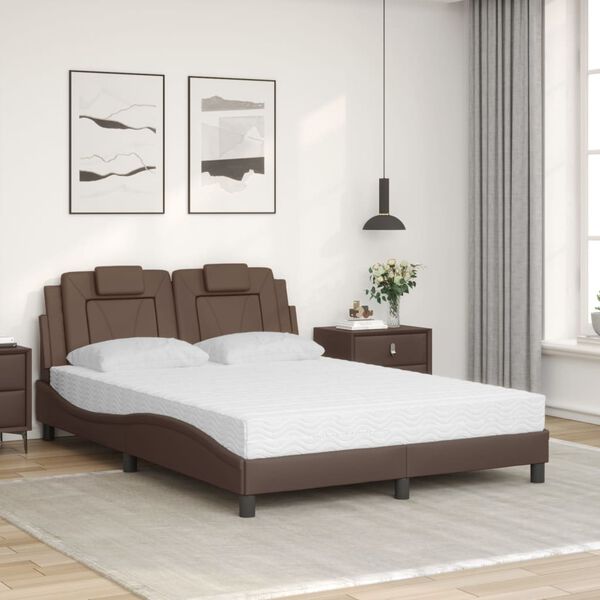 vidaXL Cama Viana com colch&atilde;o 140x190 cm couro artificial castanho