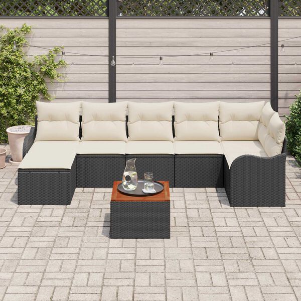 vidaXL Conjunto de Sof&aacute; de Jardim 8 pcs Preto e Creme vime PE