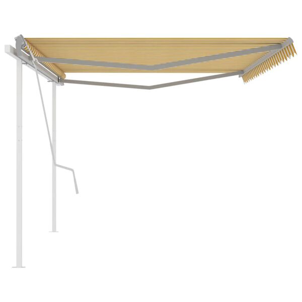 vidaXL Toldo retr&aacute;til manual com postes 5x3 m amarelo e branco
