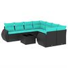 vidaXL Conjunto de sof&aacute; de jardim de 9 pe&ccedil;as com almofadas em rattan sint&eacute;tico preto