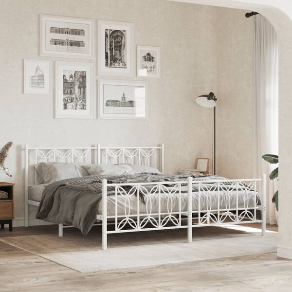 vidaXL Estrutura de cama com cabeceira e p&eacute;s 180x200 cm metal branco