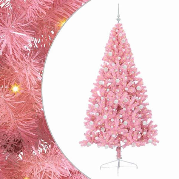 vidaXL &Aacute;rvore de Natal Artificial Pr&eacute;-iluminada Rosa 240 cm PVC