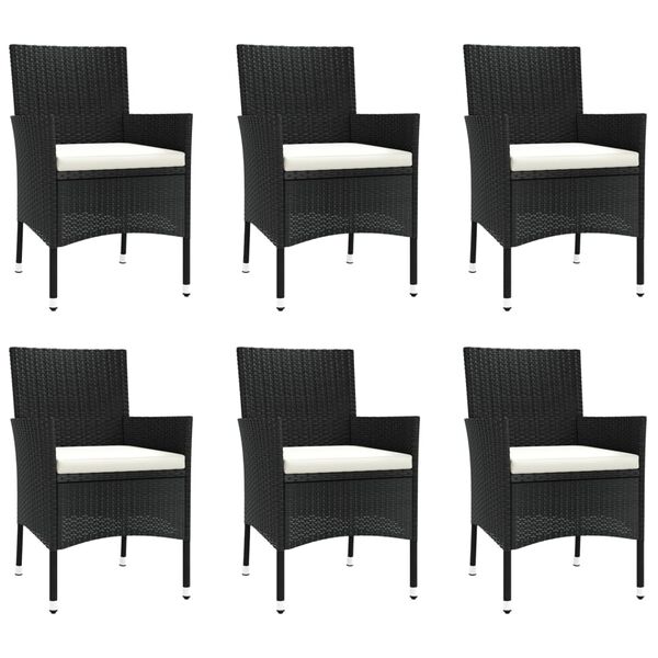 vidaXL 7 pcs conjunto de jantar p/ jardim c/ almofad&otilde;es vime PE preto