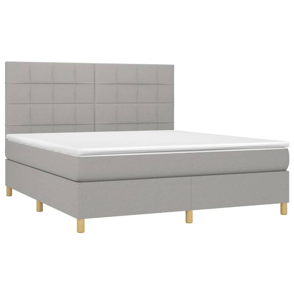 vidaXL Cama box spring c/ colch&atilde;o e LED 180x200 cm tecido cinza-claro
