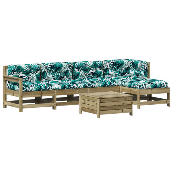 vidaXL 6 pcs conjunto lounge de jardim c/ almofadões pinho impregnado