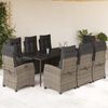vidaXL 9 pcs conjunto de jantar p/ jardim c/ almofad&otilde;es vime PE cinza