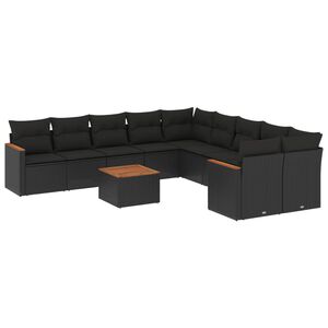 vidaXL 11 pcs conjunto sof&aacute;s de jardim c/ almofad&otilde;es vime PE preto