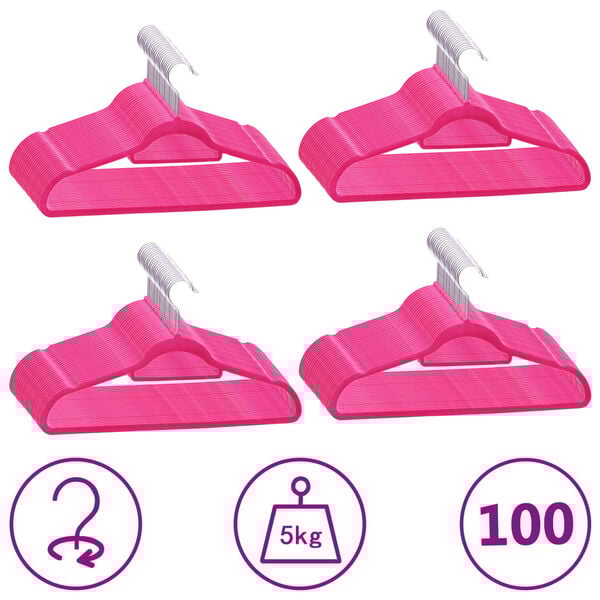 vidaXL 100 pcs conjunto de cabides antiderrapantes veludo rosa