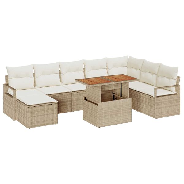 vidaXL Conjunto de Sof&aacute; de Jardim 9 pcs Bege Rattan Sint&eacute;tico