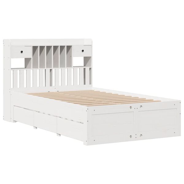 vidaXL Cama com estante sem colch&atilde;o 135x190 cm pinho maci&ccedil;o branco
