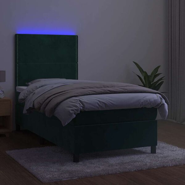 vidaXL Cama box spring c/ colch&atilde;o/LED 80x200 cm veludo verde-escuro