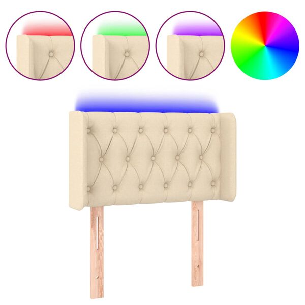 vidaXL Cabeceira de cama c/ luzes LED tecido 83x16x78/88 cm cor creme