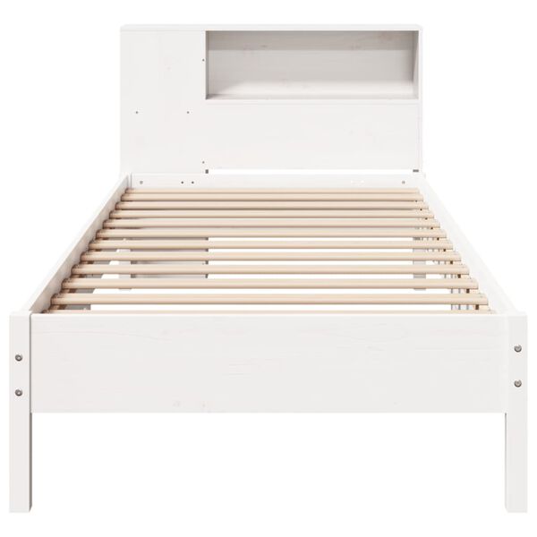 vidaXL Cama com estante sem colchão 75x190 cm pinho maciço branco