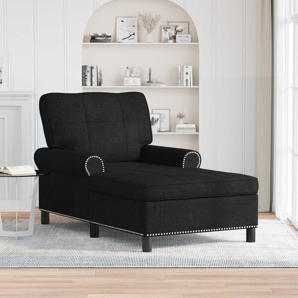 vidaXL Chaise Lounge com almofada Preto 91 x 157 x 91 cm tecido