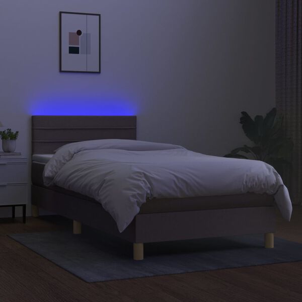 vidaXL Cama box spring + colch&atilde;o/LED 90x200cm tecido cinza-acastanhado