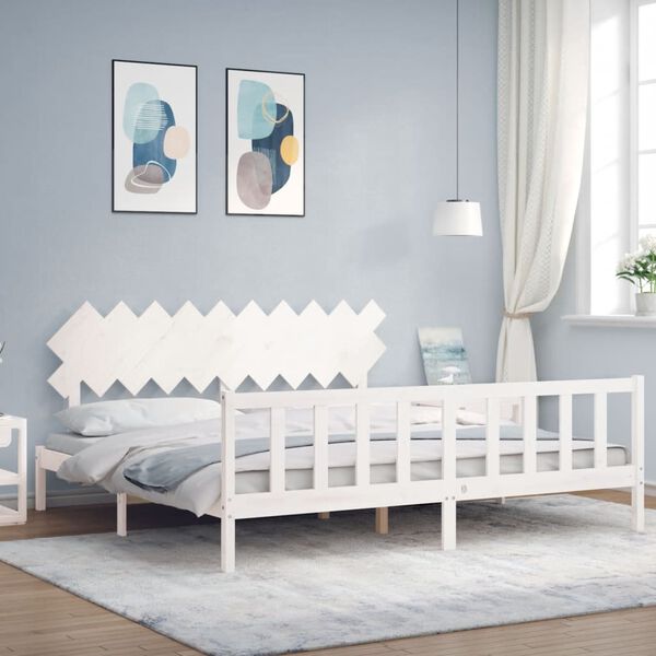 vidaXL Cama sem colch&atilde;o 200x200 cm madeira de pinho maci&ccedil;a branco