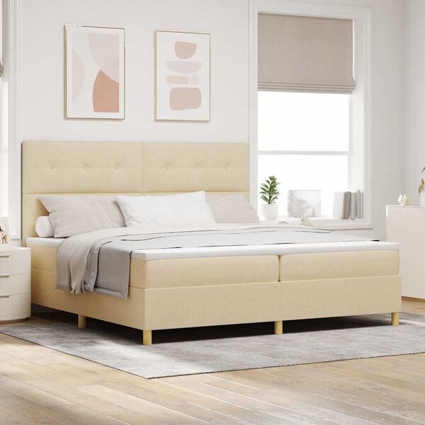 vidaXL Cama Box com colch&atilde;o com cabeceira Creme 200 x 200 cm tecido