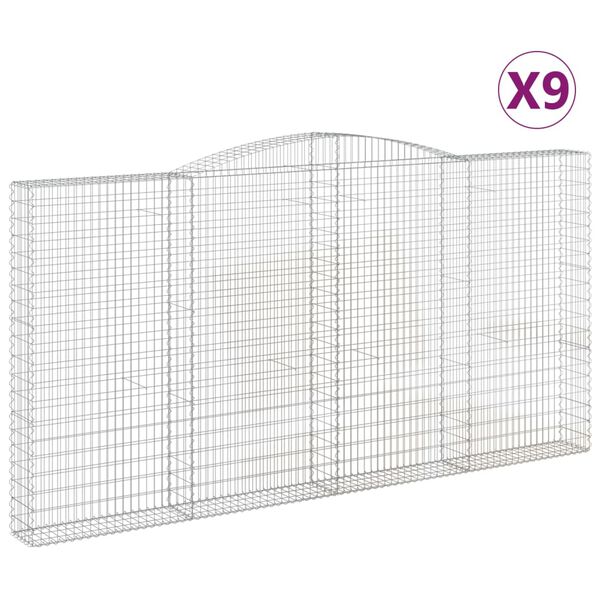 vidaXL Cestos gabi&atilde;o arqueados 9pcs 400x30x200/220cm ferro galvanizado