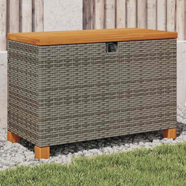 vidaXL Caixa arrumação jardim 80x40x48 cm vime PE/acácia maciça cinza