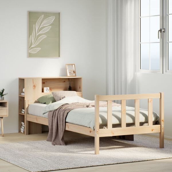 vidaXL Cama com estante sem colch&atilde;o 75x190 cm pinho maci&ccedil;o