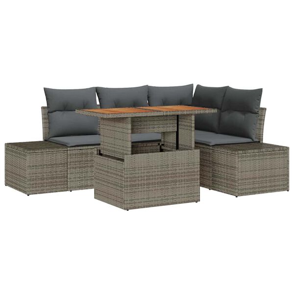 vidaXL Conjunto de Sof&aacute; de Jardim 5 pcs Cinzeto Rattan Sint&eacute;tico
