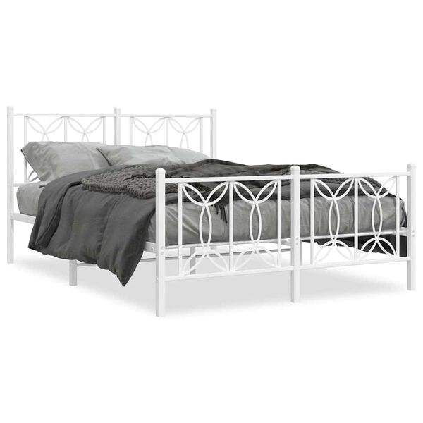 vidaXL Estrutura de cama com cabeceira e p&eacute;s 135x190 cm metal branco