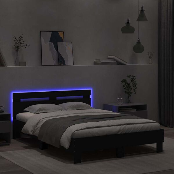 vidaXL Estrutura de cama com cabeceira e luzes LED 120x190 cm preto
