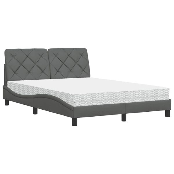 vidaXL Cama com colch&atilde;o 120x200 cm tecido cinzento-escuro