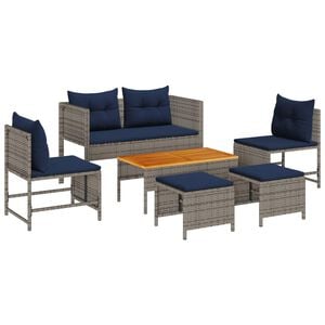 vidaXL Conjunto de Sof&aacute; de Jardim 6 unid. Cinza e Azul Marinho vime PE