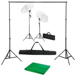 vidaXL Kit est&uacute;dio de fotografia com fundo + ilumina&ccedil;&atilde;o e sombrinhas